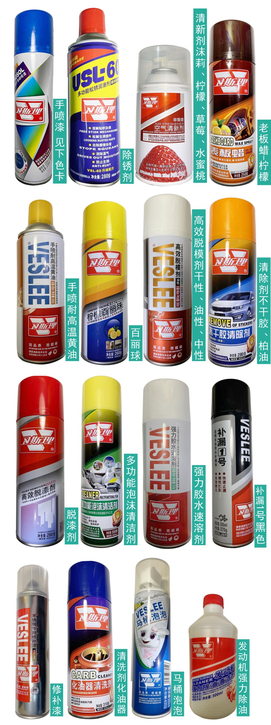 手噴漆、鍍鉻、清洗劑...